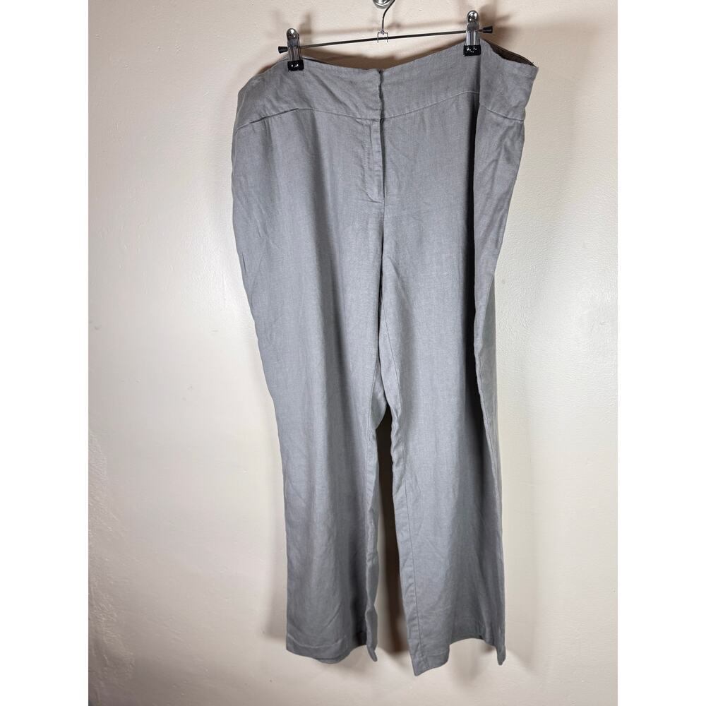 Eileen Fisher 100% Linen Pants Wide Leg Gray Size XL coastal preppy business